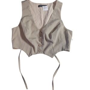Love Poem Tan Khaki Cropped Vest Size M Button Front Tie Back Medium NWT